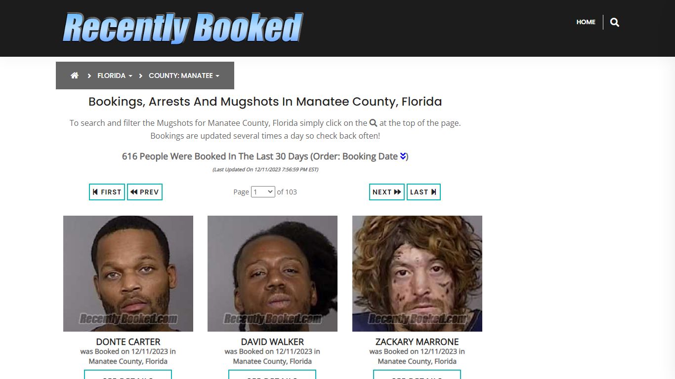 Recent bookings, Arrests, Mugshots in Manatee County, Florida